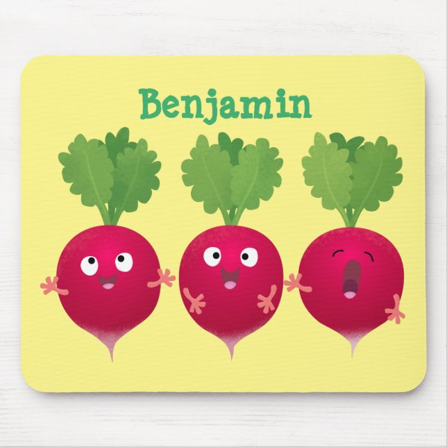 Cute radishes singing trio cartoon vegetables mouse pad (Front)