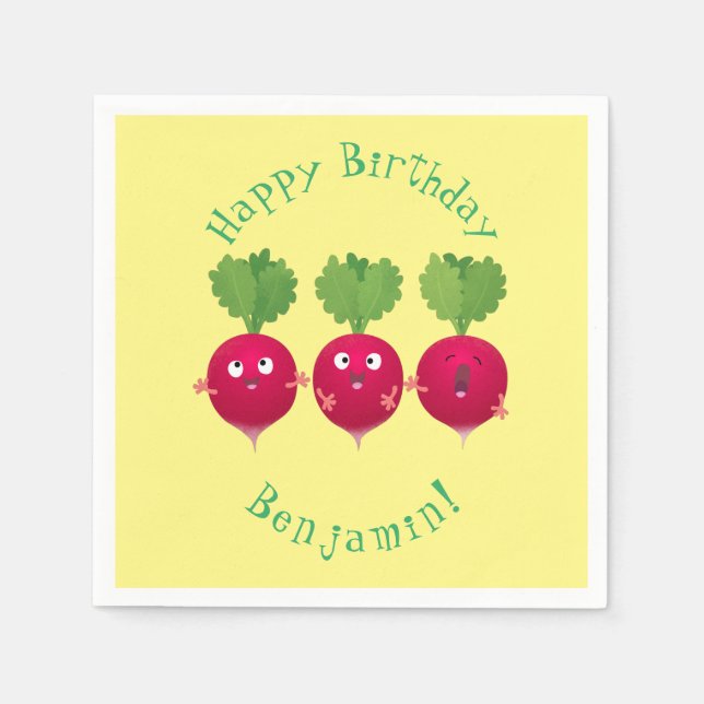 Cute radishes singing trio cartoon vegetables napkin (Front)
