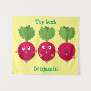 Cute radishes singing trio cartoon vegetables tapestry