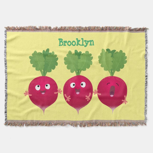 Cute radishes singing trio cartoon vegetables throw blanket (Front)