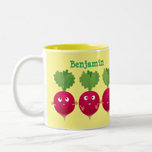 Cute radishes singing trio cartoon vegetables Two-Tone coffee mug
