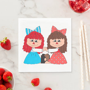Cute Rag Doll Friends Girls with Bows and Dresses Napkin