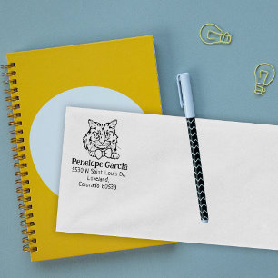 Cute Ragamuffin Cat Return Address Rubber Stamp