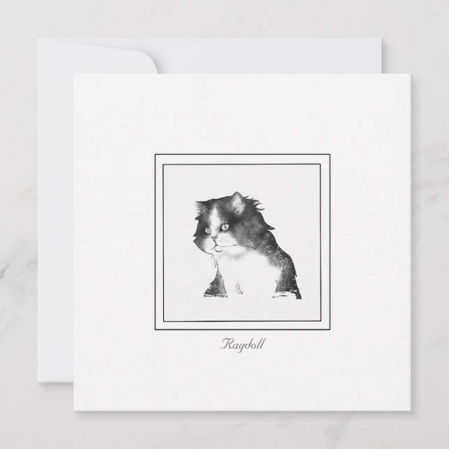 Cute Ragdoll Cat Black and White Sketch Card (Front)
