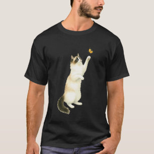 Cute Ragdoll Cat Playing With Monarch Butterfly Ca T-Shirt