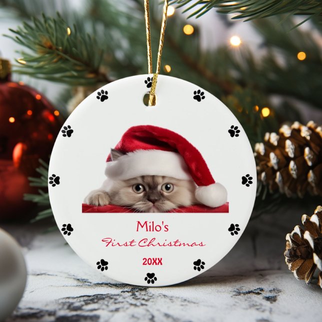 Cute Ragdoll Cat Santa Hat Paw Personalised  Ceramic Ornament (Creator Uploaded)
