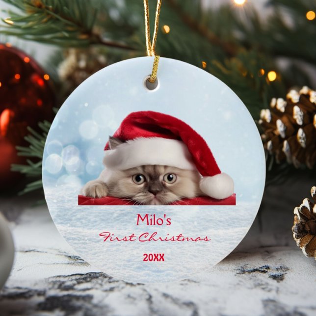 Cute Ragdoll Cat Santa Hat Paw Snow Personalised  Ceramic Ornament (Creator Uploaded)
