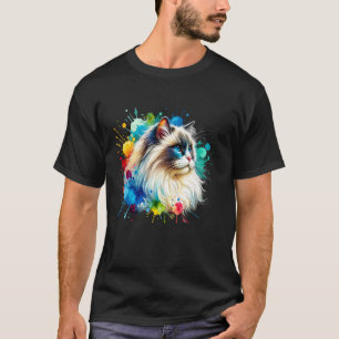 Cute Ragdoll Cat Watercolor Colourful Splash Art T-Shirt