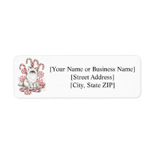 Cute Ragdoll Kitten with Candy Cane Christmas Retu Return Address Label