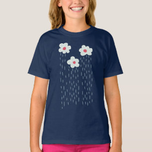 Cute Rain Clouds Rainy Weather Girly Floral T-Shirt