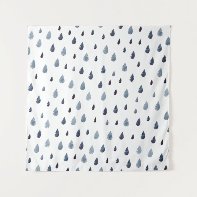Cute rain. Watercolor seamless pattern. Indigo rai Tapestry (Front)