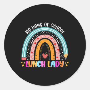 Cute Rainbow 100 Days Of School Lunch Lady Lover 1 Classic Round Sticker