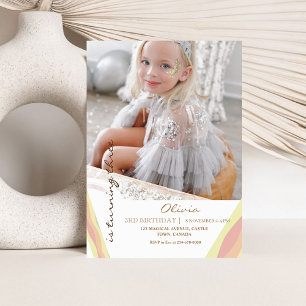 Cute Rainbow 3rd Photo Invite Girly Birthday Party
