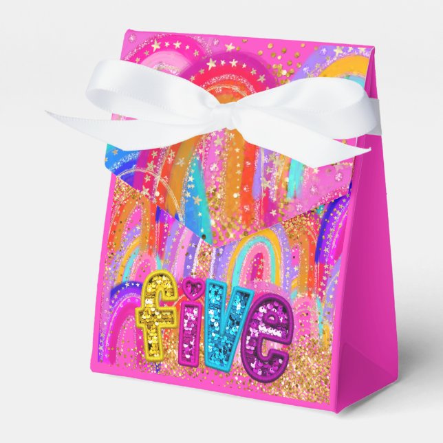 Cute Rainbow 5th Birthday Favour Box (Front Side)