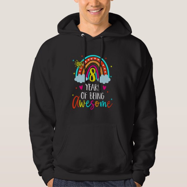 Cute Rainbow 8th Birthday 8 Years Old Girls Boys K Hoodie (Front)