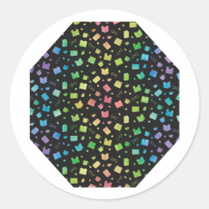Cute Rainbow and Black Book and Reading Pattern Classic Round Sticker