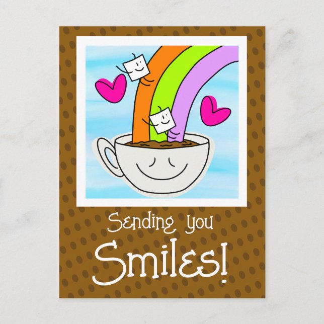 Cute Rainbow And Coffee Smiles Thinking Of You Postcard (Front)