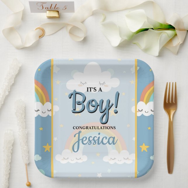 Cute Rainbow and Sleeping Cloud Baby Shower Paper Plate (Wedding)