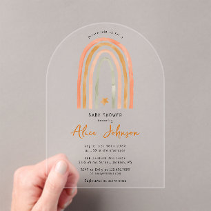Cute Rainbow And Star Boho Baby Shower Arched Acrylic Invitations