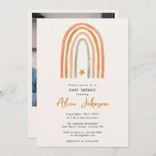 Cute Rainbow And Star Photo Boho Baby Shower Invitation