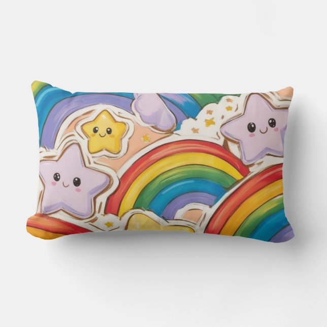 Cute rainbow and stars  lumbar cushion (Front)
