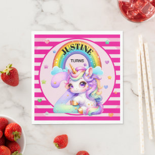 Cute Rainbow and Unicorn 2nd Birthday Napkin