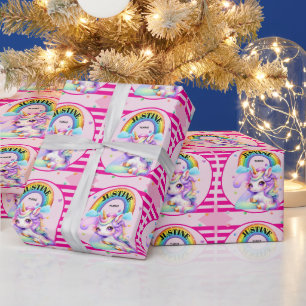 Cute Rainbow and Unicorn 2nd Birthday Wrapping Paper
