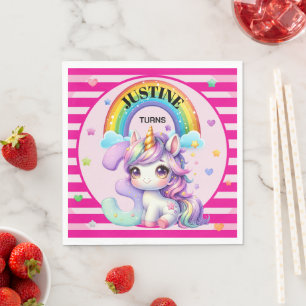 Cute Rainbow and Unicorn 3rd Birthday Napkin