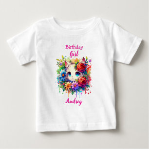 Cute Rainbow Anime Cat Birthday Girl Personalised Baby T-Shirt