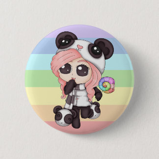 Cute Rainbow Anime Panda Girl 6 Cm Round Badge