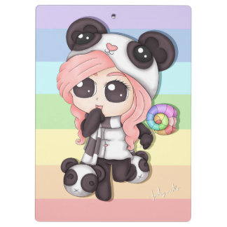 Cute Rainbow Anime Panda Girl Clipboard