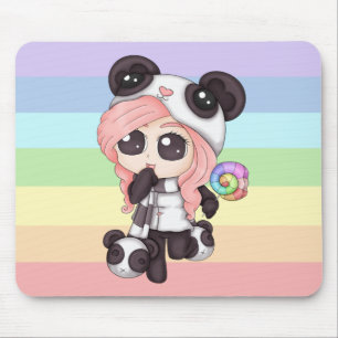 Cute Rainbow Anime Panda Girl Mouse Pad