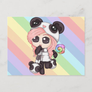 Cute Rainbow Anime Panda Girl Postcard