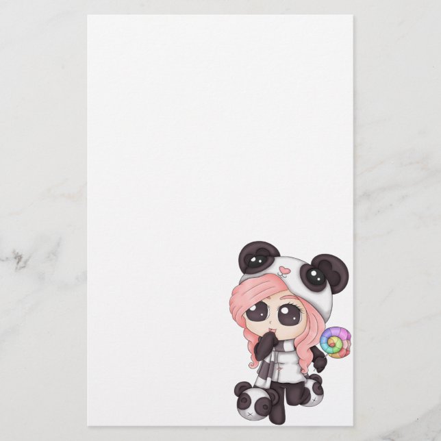 Cute Rainbow Anime Panda Girl Stationery (Front)