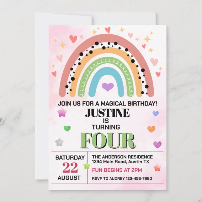 Cute Rainbow Any Age Birthday Party Invitation (Front)