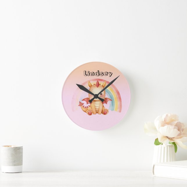Cute Rainbow Baby Dragon  Round Clock (Home)