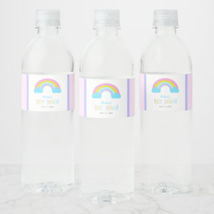 Cute Rainbow Baby Shower Bright Soft Pastel colour Water Bottle Label