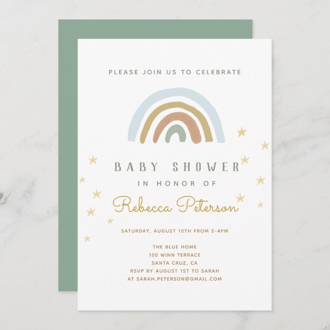Cute Rainbow Baby Shower Invitation (Front/Back)