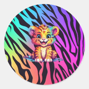 Cute Rainbow Baby Tiger Classic Round Sticker