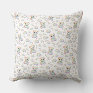 Cute Rainbow Bear and Pastel Clouds Pattern Cushion