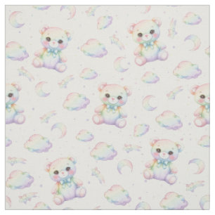 Cute Rainbow Bear and Pastel Clouds Pattern Fabric