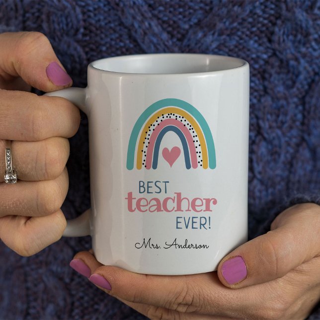 Cute Rainbow Best Teacher Ever Coffee Mug (Creator Uploaded)