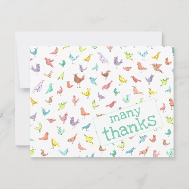 Cute Rainbow Birds Many Thanks Card (Front)