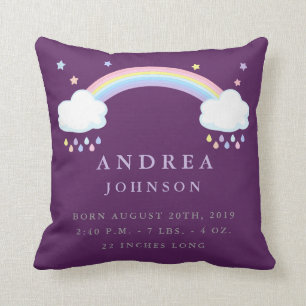 Cute Rainbow Birth Announcement Nursery Pillow