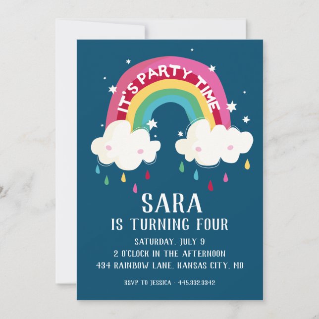 Cute Rainbow Birthday Invitation (Front)