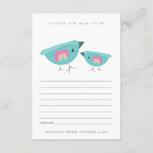 Cute Rainbow Blue Birdy Advise Mum Baby Shower Enclosure Card