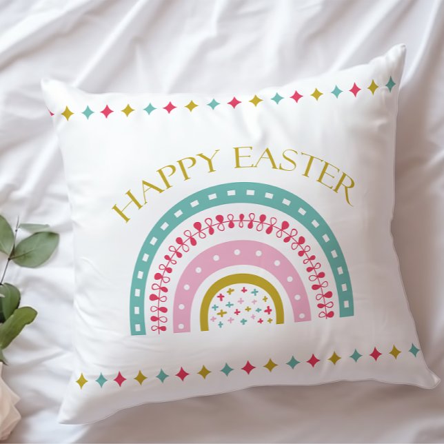 Cute Rainbow Blue Pink Red Gold Happy Easter Cushion (Creator Uploaded)