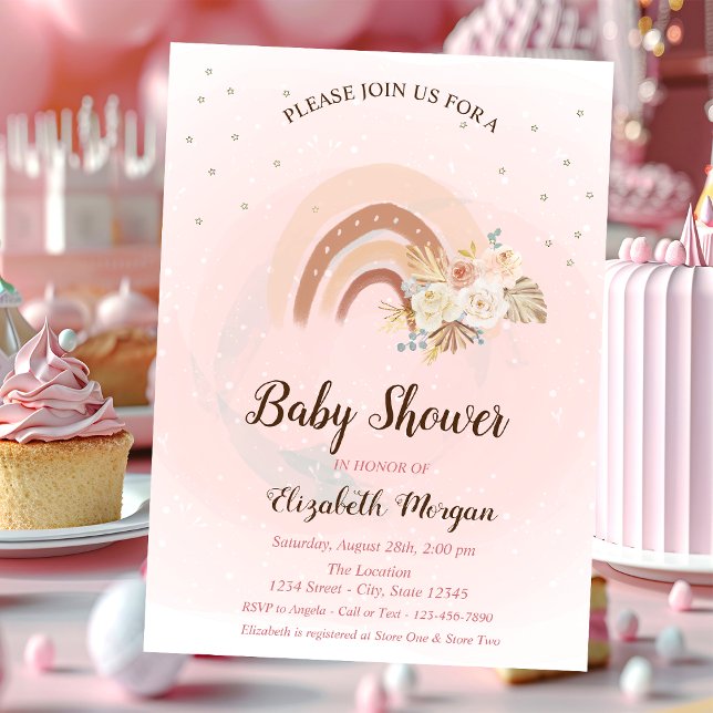 Cute Rainbow Boho Flowers Baby Shower Invitation (Creator Uploaded)