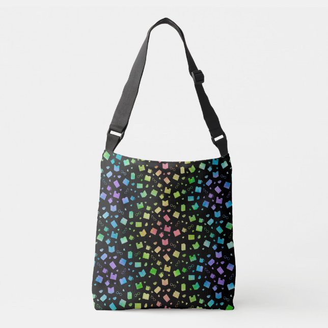 Cute Rainbow Book and Reading Pattern Crossbody Bag (Front)
