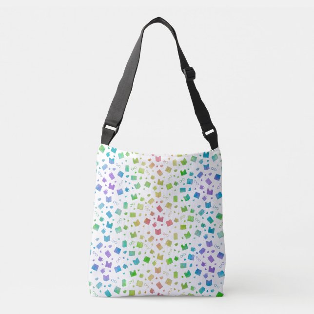 Cute Rainbow Book and Reading Pattern Crossbody Bag (Front)